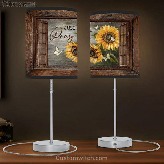Just Pray Sunflower Vintage Window Butterfly Table Lamb Gift - Bible Verse Table Lamb - Religious Bedroom Decor