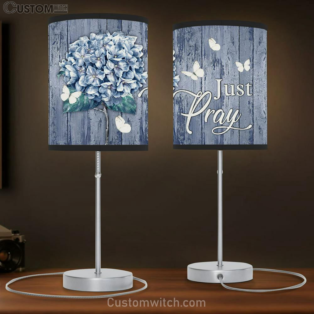 Just Pray White Butterfly Hydrangea Table Lamb Art - Bible Verse Lamb Gift - Christian Bedroom Decor