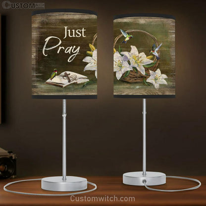 Just Pray White Lily Bible Hummingbirds Table Lamb Art - Bible Verse Lamb Gift - Christian Bedroom Decor