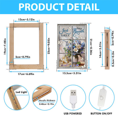 Just Take A Deep Breath Flower Butterfly Cat Frame Lamp Prints - Christian Decor - Bible Verse Wooden Lamp