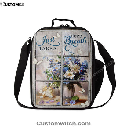 Just Take A Deep Breath Flower Butterfly Cat Lunch Bag, Christian Lunch Box For School, Picnic