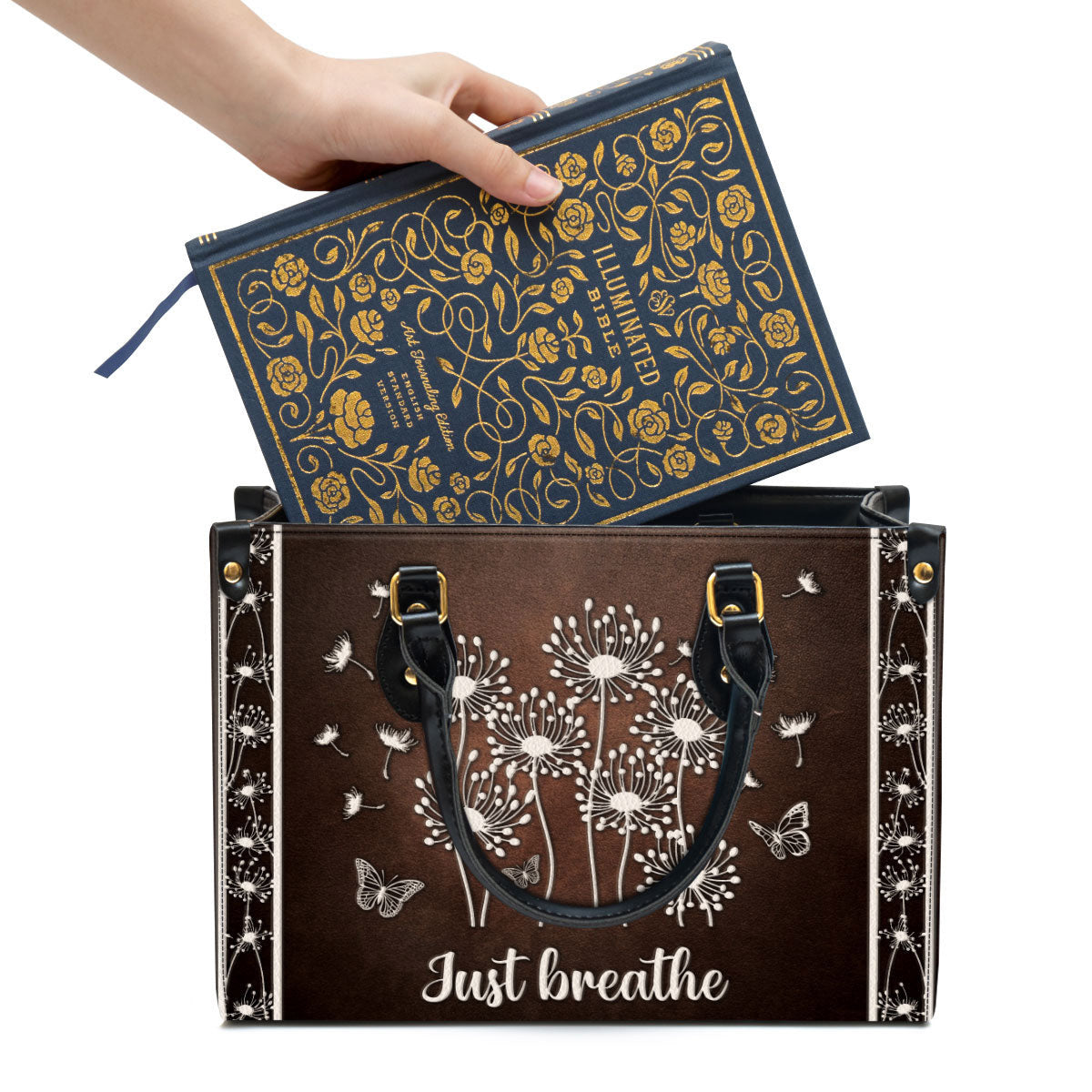 Just breathe Stunning Dandelion Leather Handbag, Religious Gifts For Women, Women Pu Leather Bag
