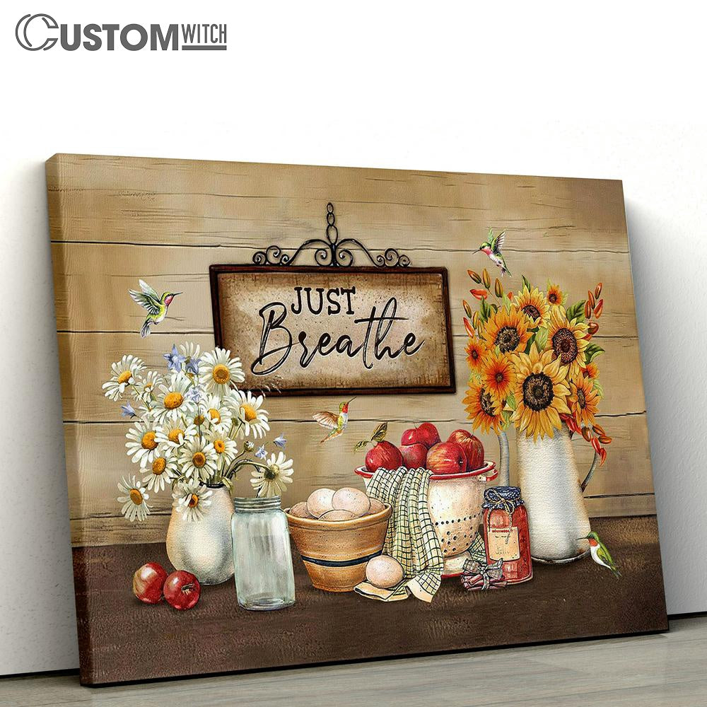 Just breathe daisy Hummingbird Canvas Wall Art - Bible Verse Canvas - Religious Prints