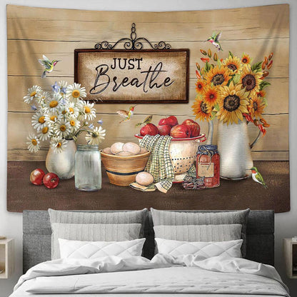Just breathe daisy Hummingbird Tapestry Wall Art - Bible Verse Tapestry - Religious Tapestry Wall Hanging