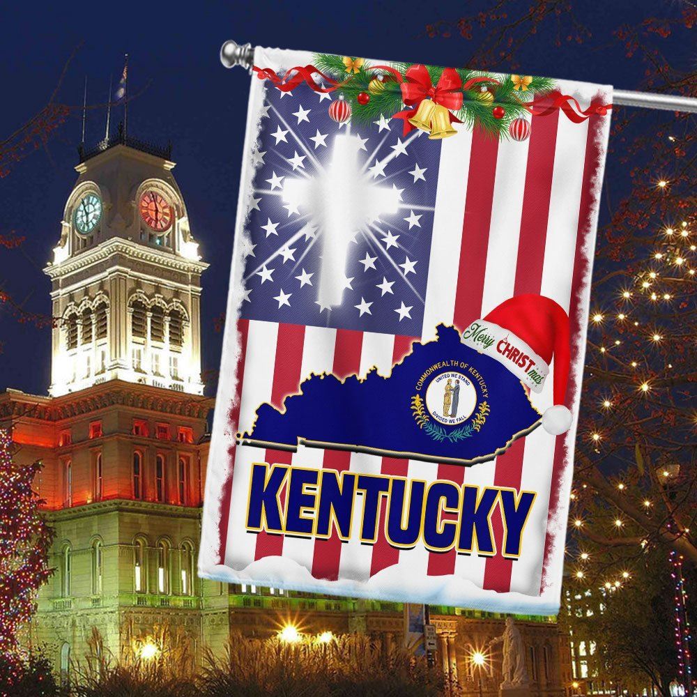 Kentucky God Bless Christmas Flag, Christian Christmas House Flag, Christmas Outdoor Decor Ideas