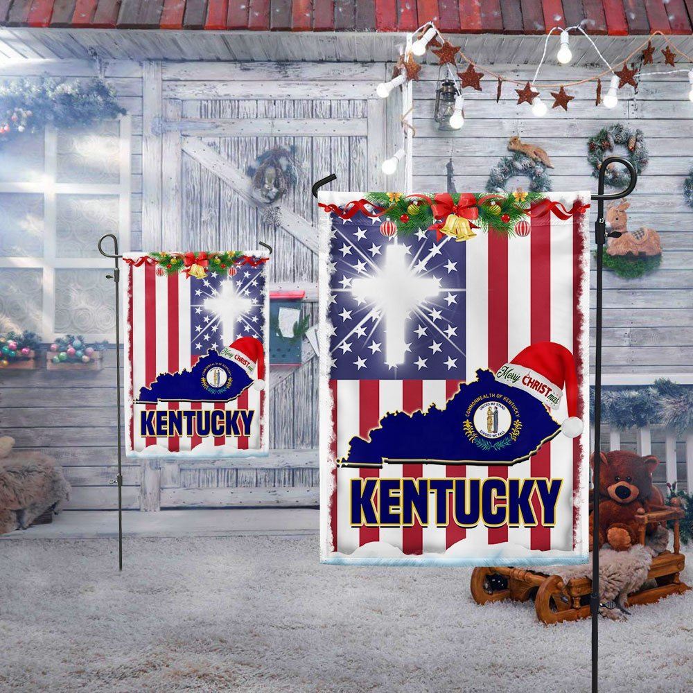 Kentucky God Bless Christmas Flag, Christian Christmas House Flag, Christmas Outdoor Decor Ideas