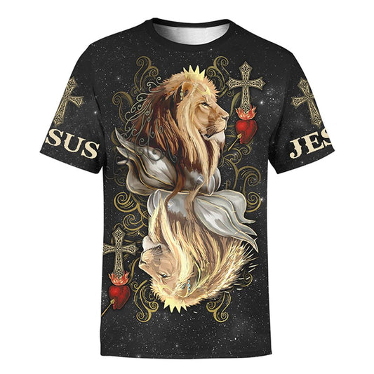 King Of Hearts Lion Jesus Lion Unisex All Over Print 3D T Shirt For Men And Women, Christian T-Shirt, Faith Shirt