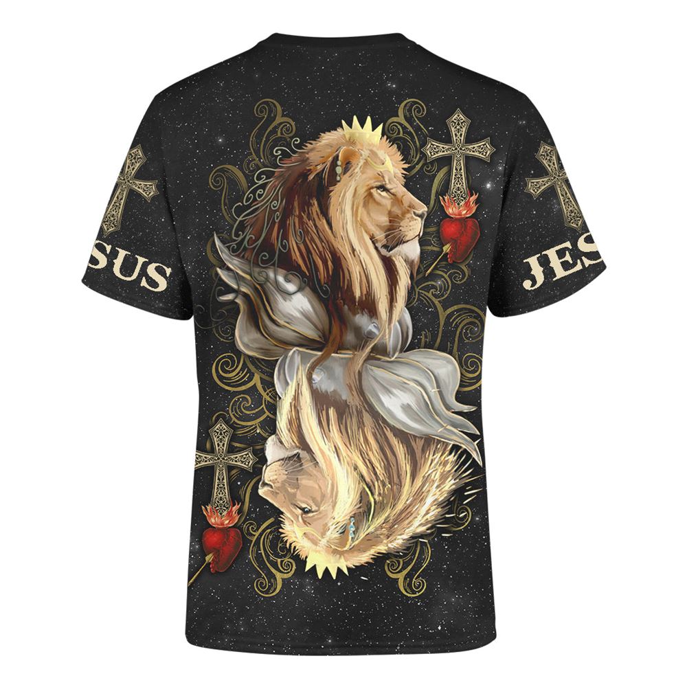 King Of Hearts Lion Jesus Lion Unisex All Over Print 3D T Shirt For Men And Women, Christian T-Shirt, Faith Shirt