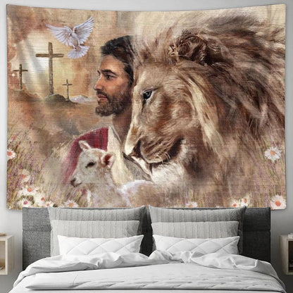 King Of Kings Jesus Dove Cross Tapestry, Tapestries for Living Room Bedroom