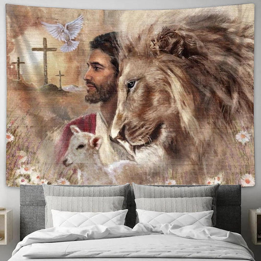 King Of Kings Jesus Dove Cross Tapestry, Tapestries for Living Room Bedroom