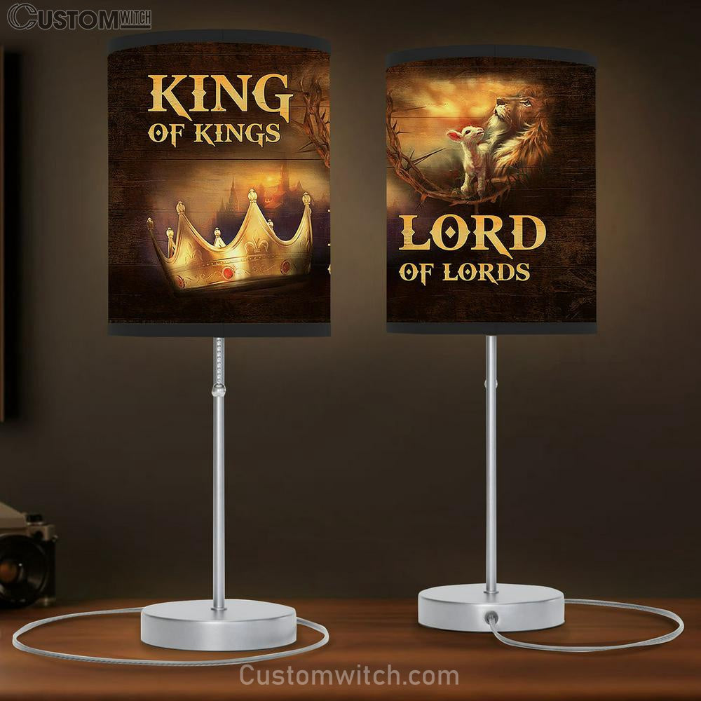 King Of Kings Lord Of Lords Table Lamb - Golden Crown Jesus Lion And Lamb Table Lamb Art - Christian Lamb Gift Decor - Bible Verse Table Lamb