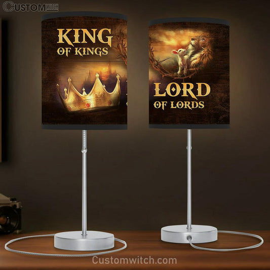 King Of Kings Lord Of Lords Table Lamb - Golden Crown Jesus Lion And Lamb Table Lamb Art - Christian Lamb Gift Decor - Bible Verse Table Lamb