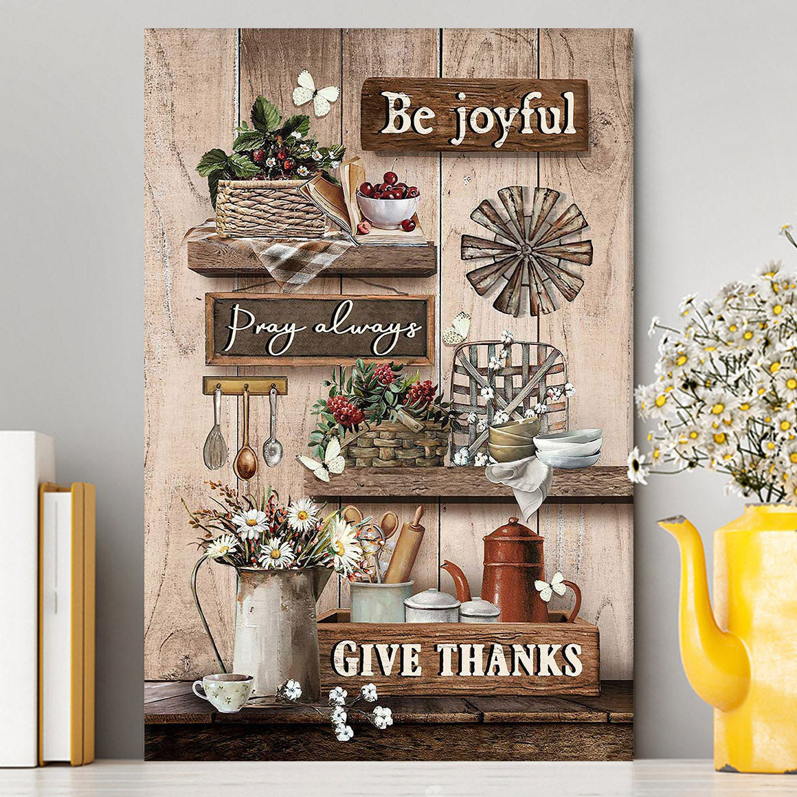 Kitchen Cranberry Be Joyful Pray Always Give Thanks Canvas Art - Christian Art - Bible Verse Wall Art - Religious Home Decor