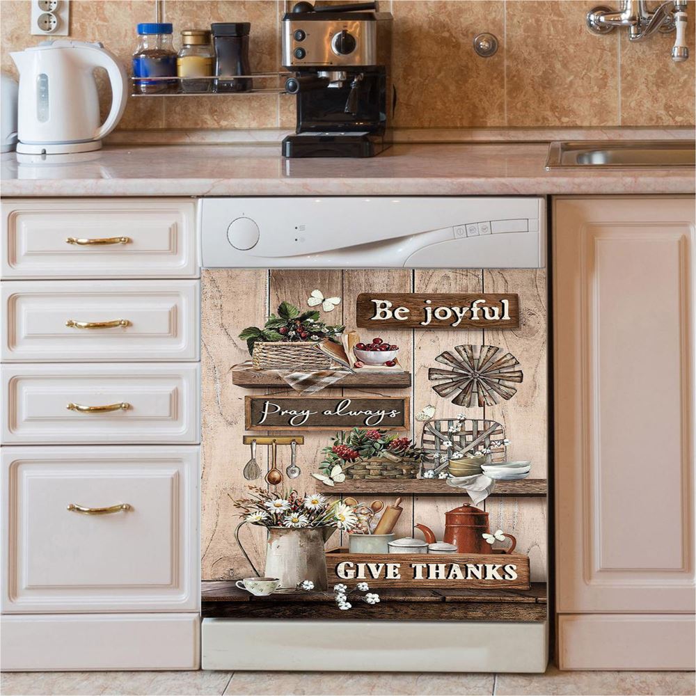 Kitchen Cranberry Be Joyful Pray Always Give Thanks Dishwasher Cover, Christian Dishwasher Wrap, Bible Verse Kitchen Decoration