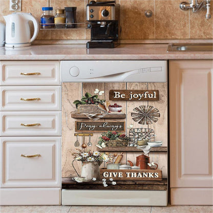 Kitchen Cranberry Be Joyful Pray Always Give Thanks Dishwasher Cover, Christian Dishwasher Wrap, Bible Verse Kitchen Decoration