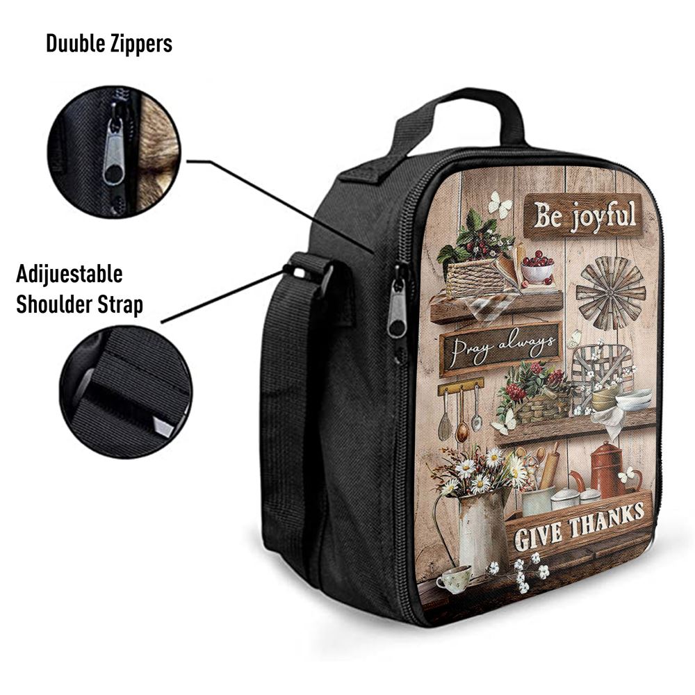 Kitchen Cranberry Be Joyful Pray Always Give Thanks Lunch Bag, Christian Lunch Box For School, Picnic