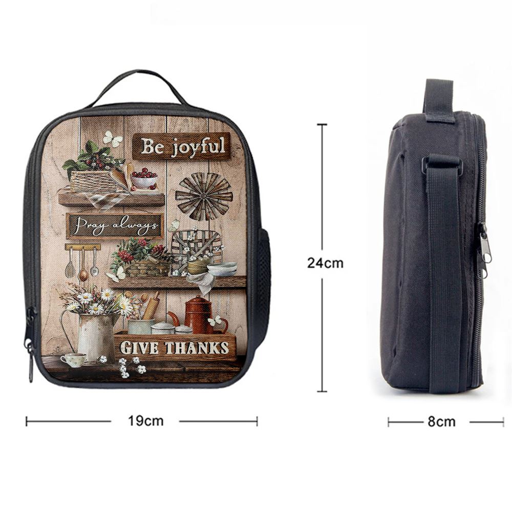Kitchen Cranberry Be Joyful Pray Always Give Thanks Lunch Bag, Christian Lunch Box For School, Picnic