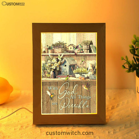 Kitchen Flowers Hummingbird With God All Things Are Possible Frame Lamp Art - Christian Art - Bible Verse Art - Religious Home Decor