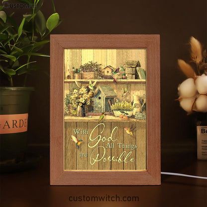 Kitchen Flowers Hummingbird With God All Things Are Possible Frame Lamp Art - Christian Art - Bible Verse Art - Religious Home Decor