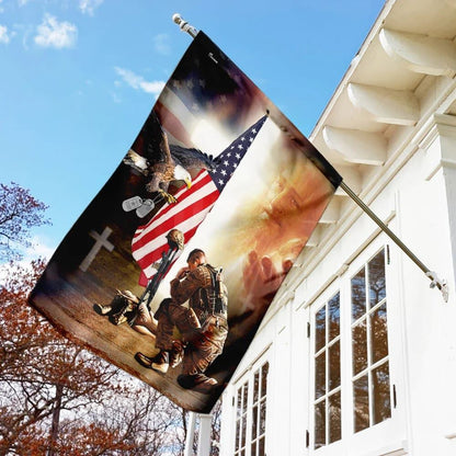 Kneel Before Jesus And Soldier's Cross House Flags, Christian Flag, Scripture Flag, Garden Banner