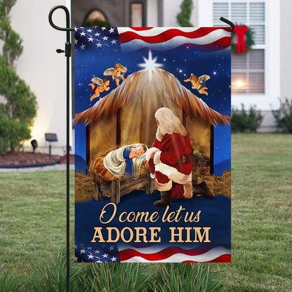 Kneeling Santa Flag O Come Let Us Adore Him Flag, Christian Christmas House Flag, Christmas Outdoor Decor Ideas