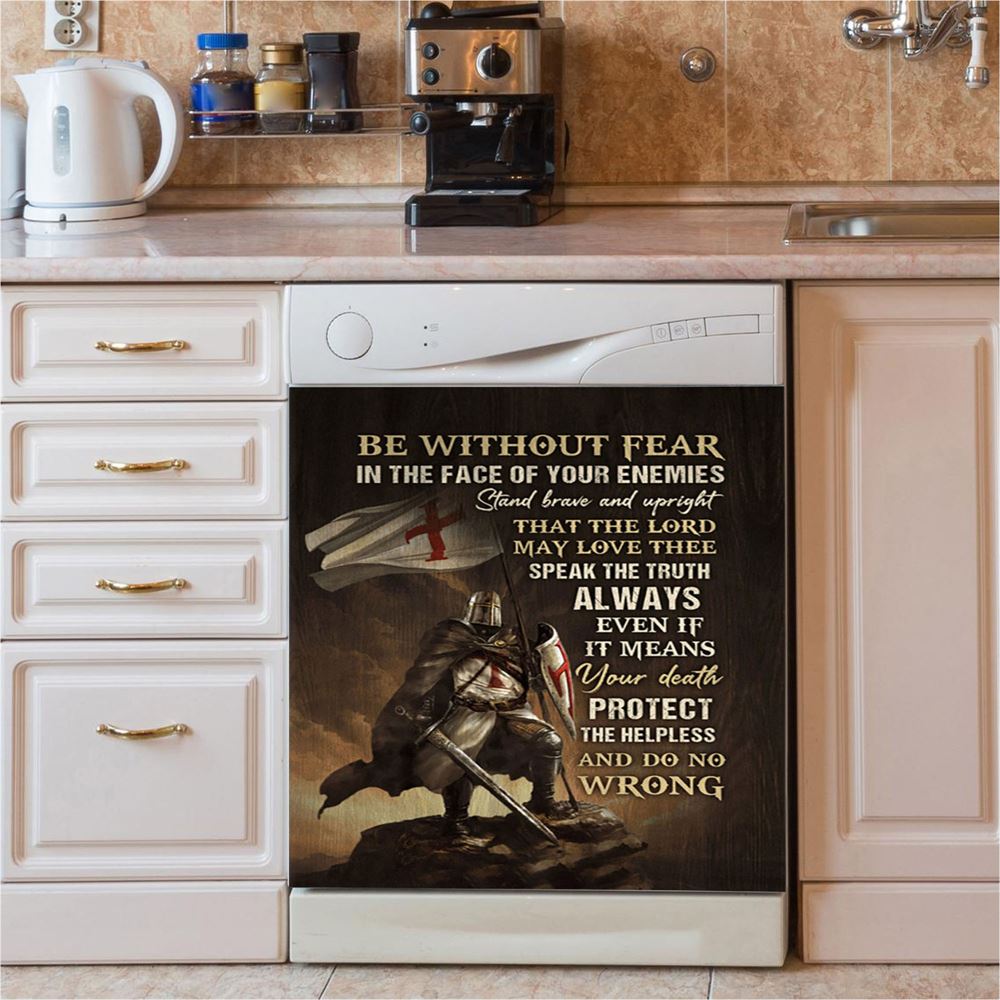 Knight Armor Of God Jesus Painting Dishwasher Cover, Be Without Fear In The Face Of Your Enemies Dishwasher Wrap, Christian Kitchen Decoration