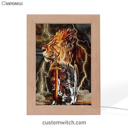 Knight Kneel In Front Of Lion Jesus Christ Warrior Frame Lamp Art - Christian Home Decor - Religious Art