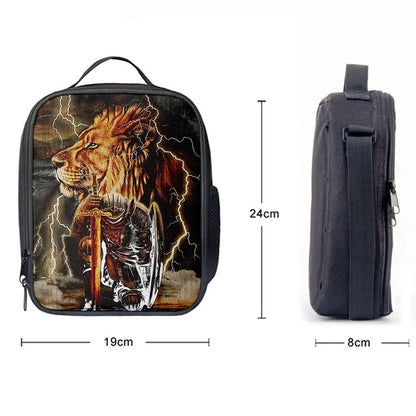 Knight Kneel In Front Of Lion Jesus Christ Warrior Lunch Bag - Religious Art, Christian Lunch Box For School, Picnic