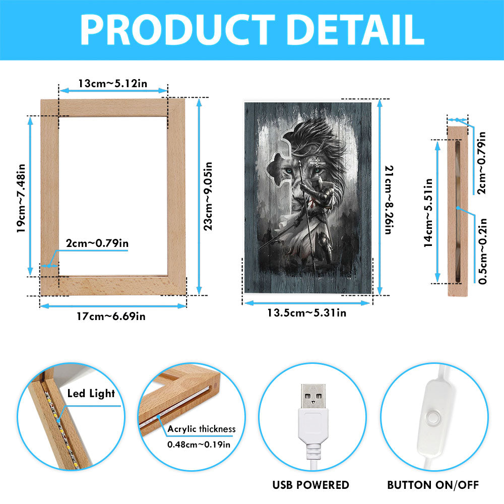 Knight Lion Of Judah And The Cross Frame Lamp - Lion Frame Lamp Print - Christian Art - Religious Home Decor