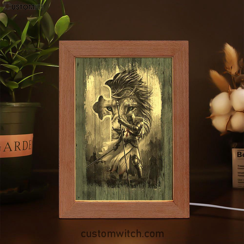 Knight Lion Of Judah And The Cross Frame Lamp - Lion Frame Lamp Print - Christian Art - Religious Home Decor