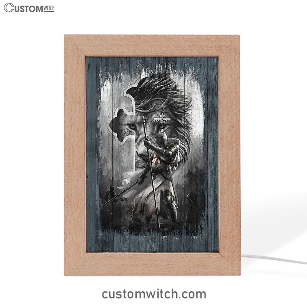 Knight Lion Of Judah And The Cross Frame Lamp - Lion Frame Lamp Print - Christian Art - Religious Home Decor