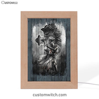 Knight Lion Of Judah And The Cross Frame Lamp - Lion Frame Lamp Print - Christian Art - Religious Home Decor