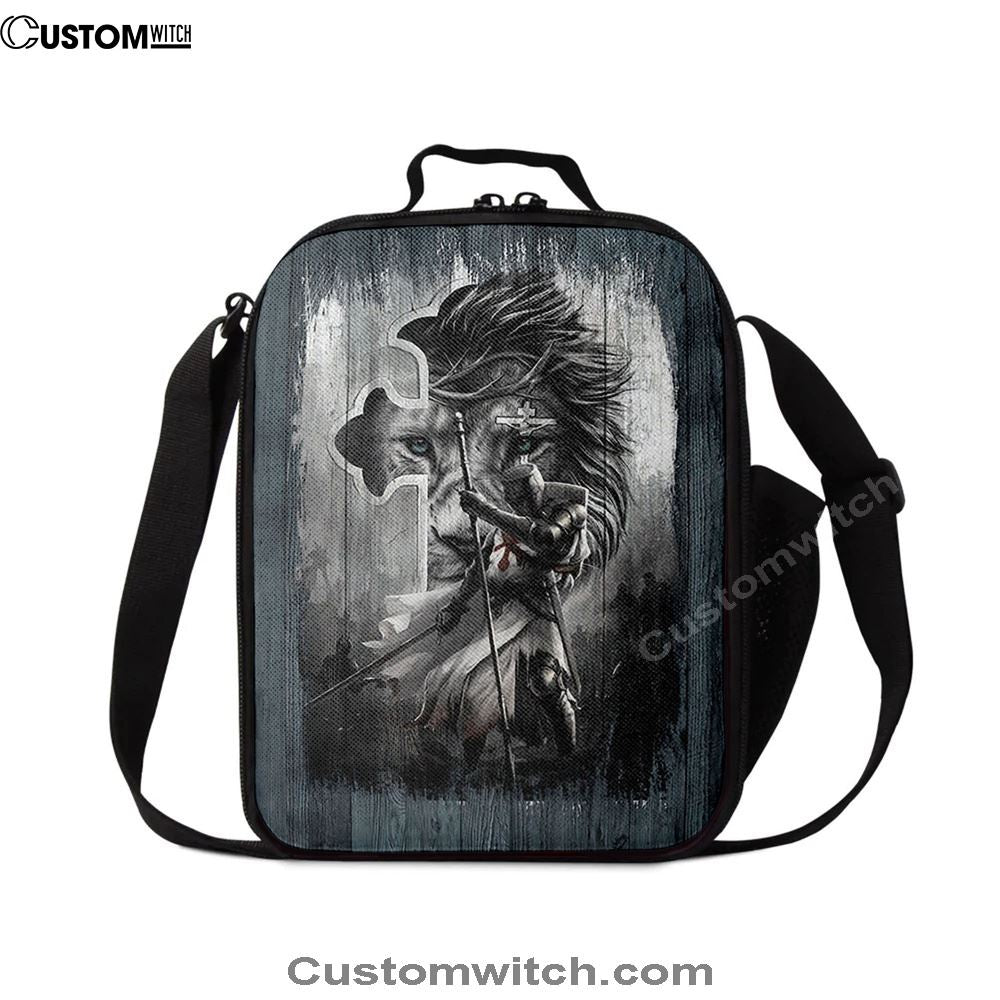 Knight Lion Of Judah And The Cross Lunch Bag - Lion Lunch Bag, Christian Lunch Box For School, Picnic