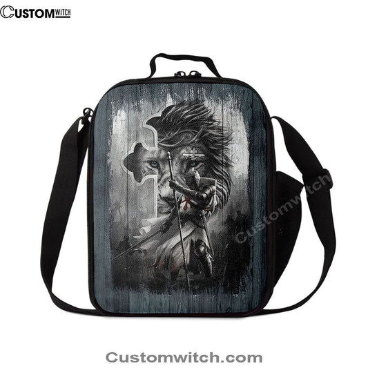 Knight Lion Of Judah And The Cross Lunch Bag - Lion Lunch Bag, Christian Lunch Box For School, Picnic