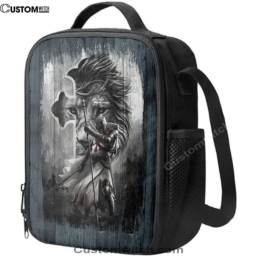 Knight Lion Of Judah And The Cross Lunch Bag - Lion Lunch Bag, Christian Lunch Box For School, Picnic