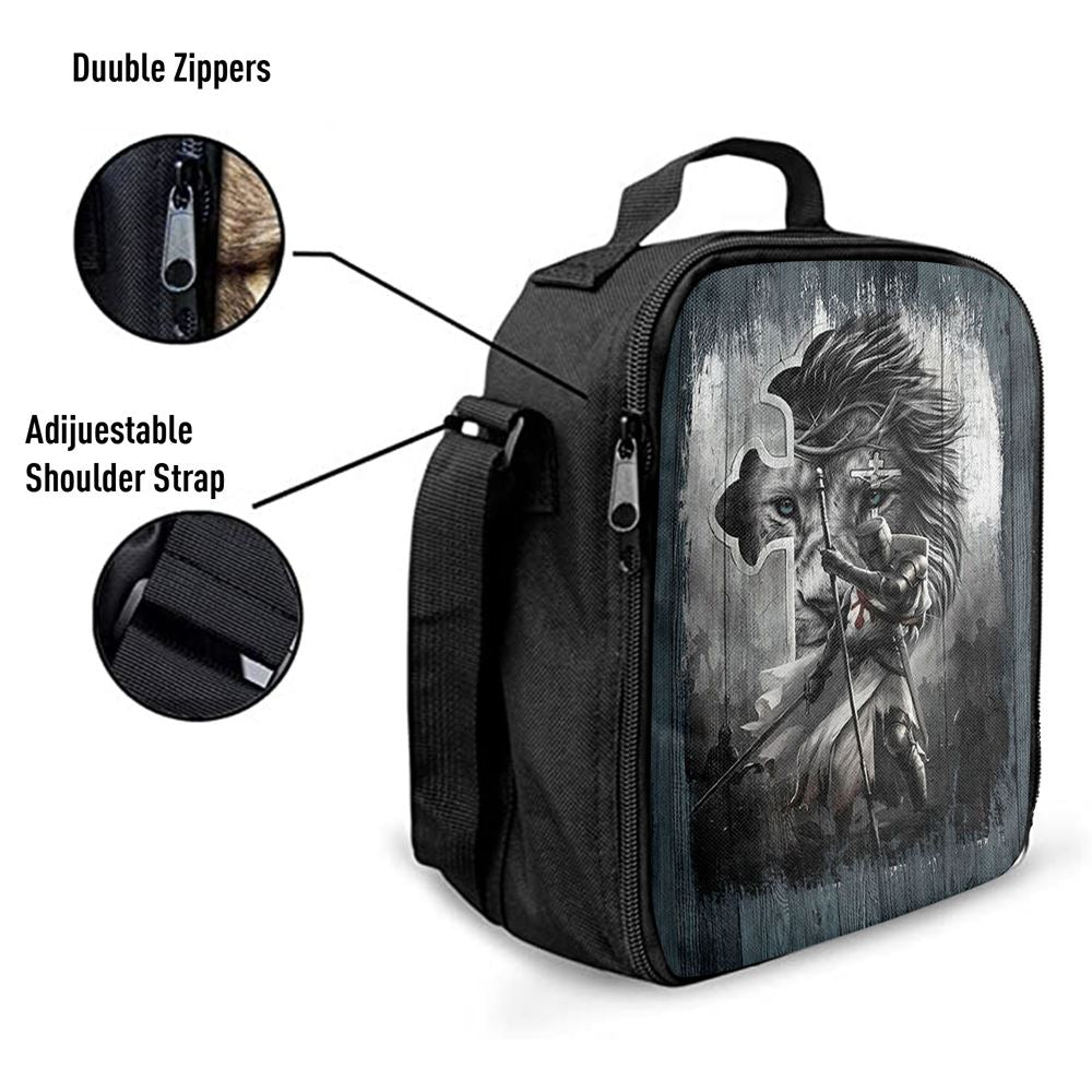 Knight Lion Of Judah And The Cross Lunch Bag - Lion Lunch Bag, Christian Lunch Box For School, Picnic