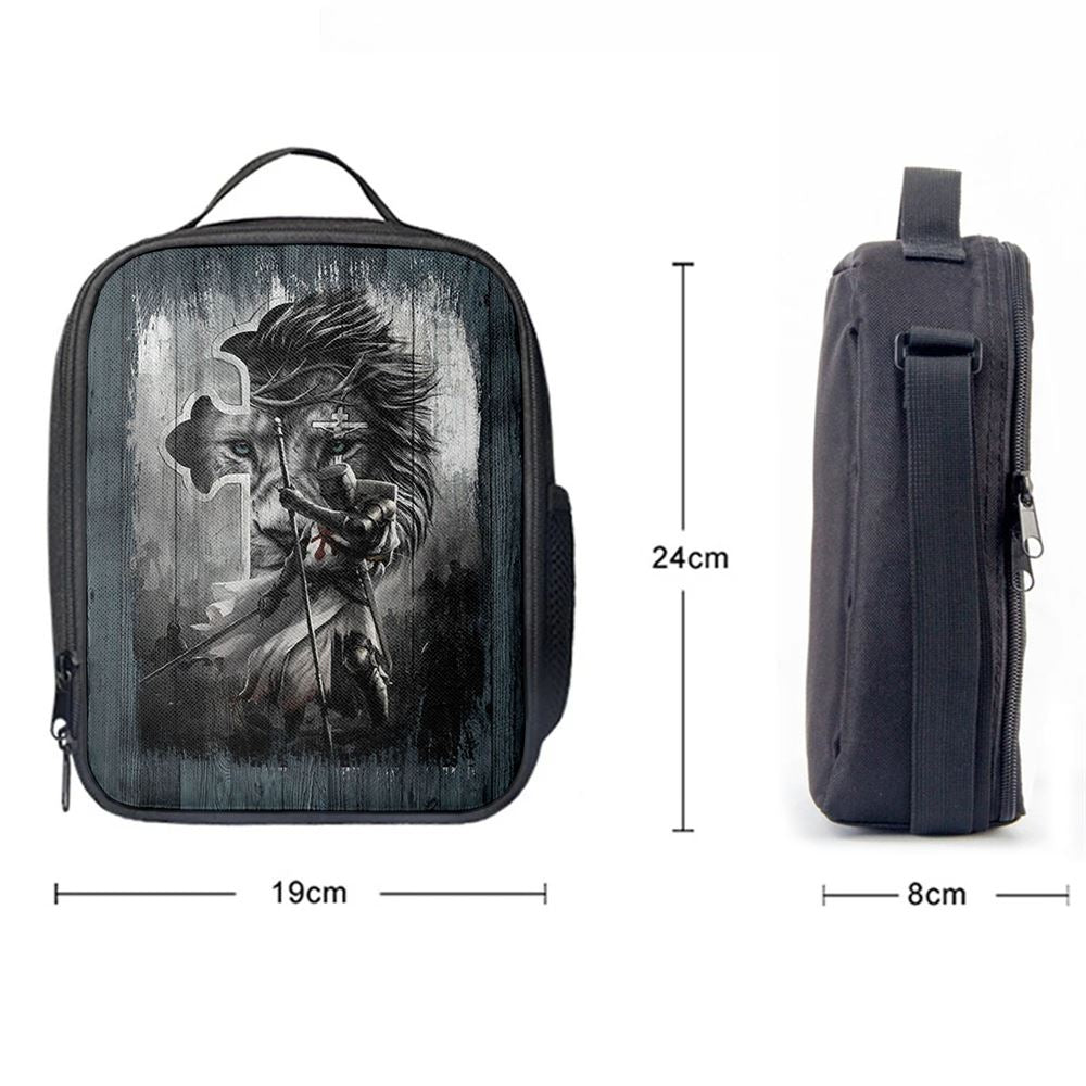 Knight Lion Of Judah And The Cross Lunch Bag - Lion Lunch Bag, Christian Lunch Box For School, Picnic