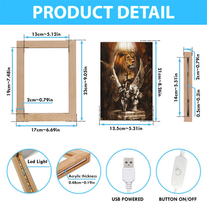 Knight Lion Of Judah Jesus On The Cross Frame Lamp - Lion Frame Lamp Print - Christian Art - Religious Home Decor