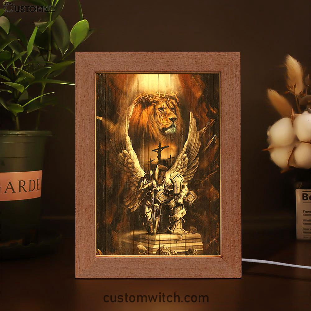 Knight Lion Of Judah Jesus On The Cross Frame Lamp - Lion Frame Lamp Print - Christian Art - Religious Home Decor