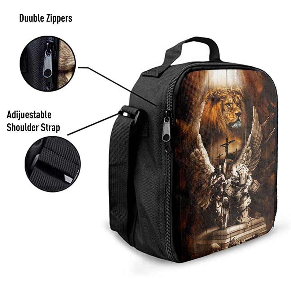 Knight Lion Of Judah Jesus On The Cross Lunch Bag - Lion Lunch Bag, Christian Lunch Box For School, Picnic