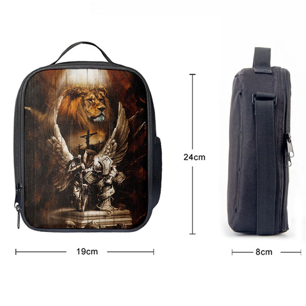 Knight Lion Of Judah Jesus On The Cross Lunch Bag - Lion Lunch Bag, Christian Lunch Box For School, Picnic