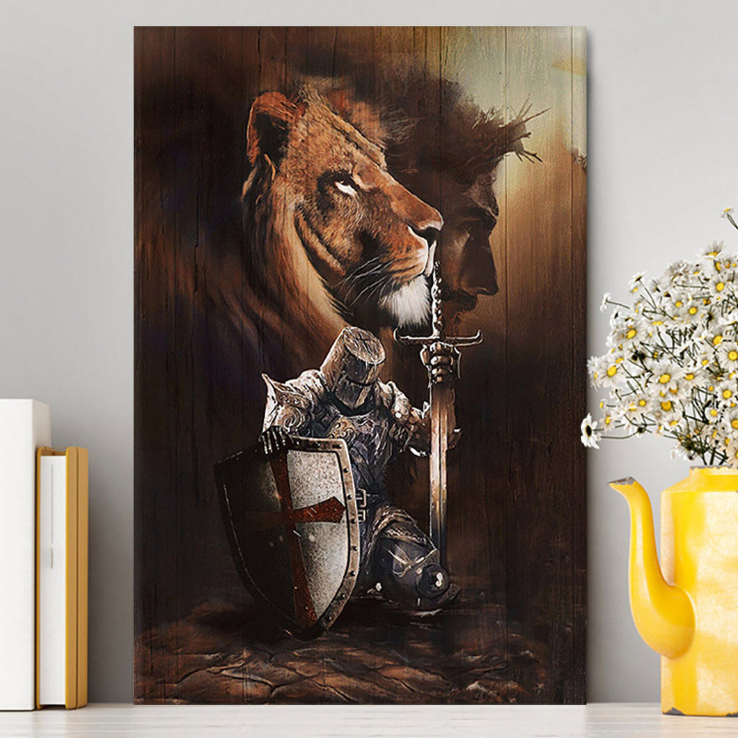 Knight Of God Lion Of Judah Serving The Lord Canvas - Lion Canvas Print - Christian Wall Art - Religious Home Decor