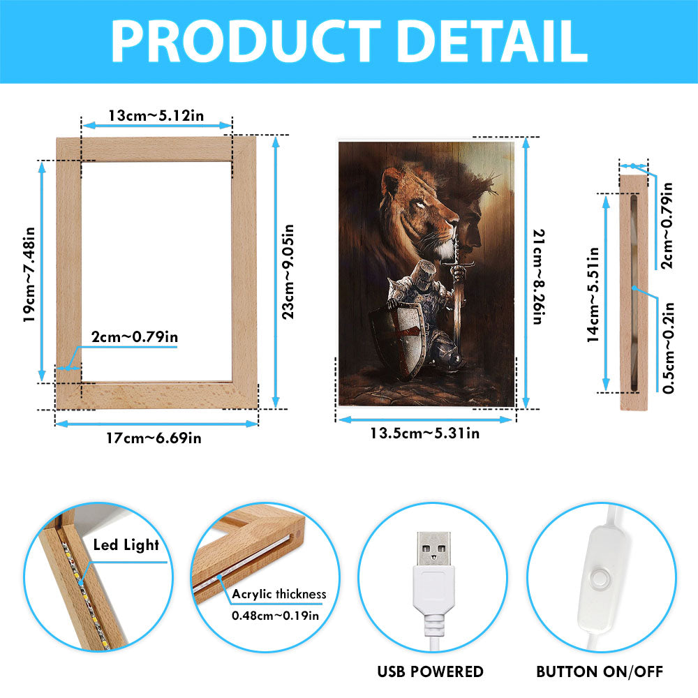 Knight Of God Lion Of Judah Serving The Lord Frame Lamp - Lion Frame Lamp Print - Christian Art - Religious Home Decor