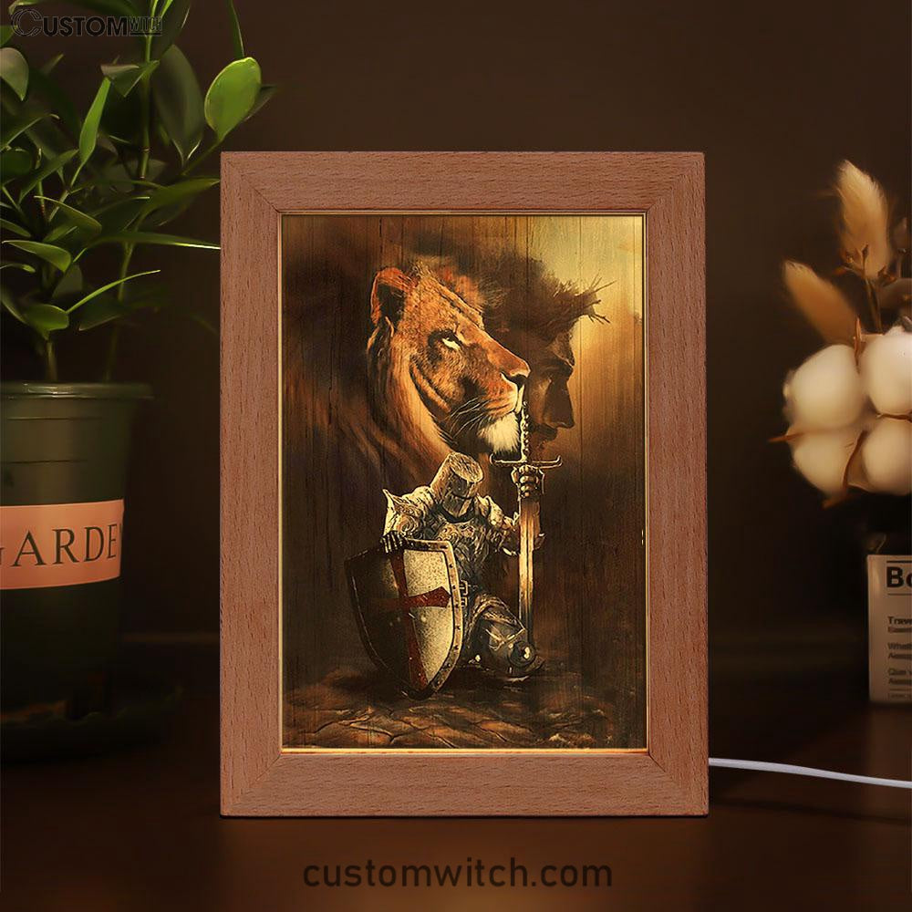 Knight Of God Lion Of Judah Serving The Lord Frame Lamp - Lion Frame Lamp Print - Christian Art - Religious Home Decor
