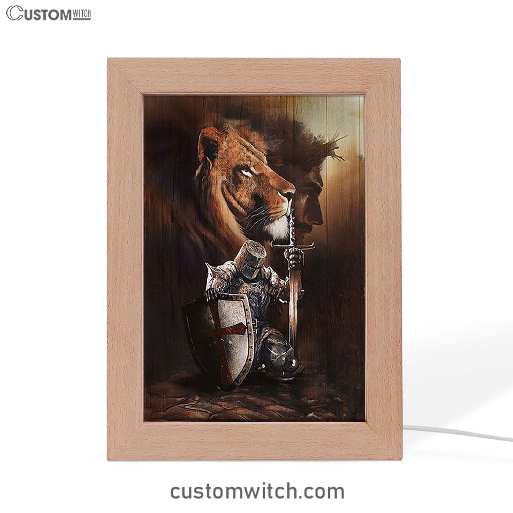 Knight Of God Lion Of Judah Serving The Lord Frame Lamp - Lion Frame Lamp Print - Christian Art - Religious Home Decor