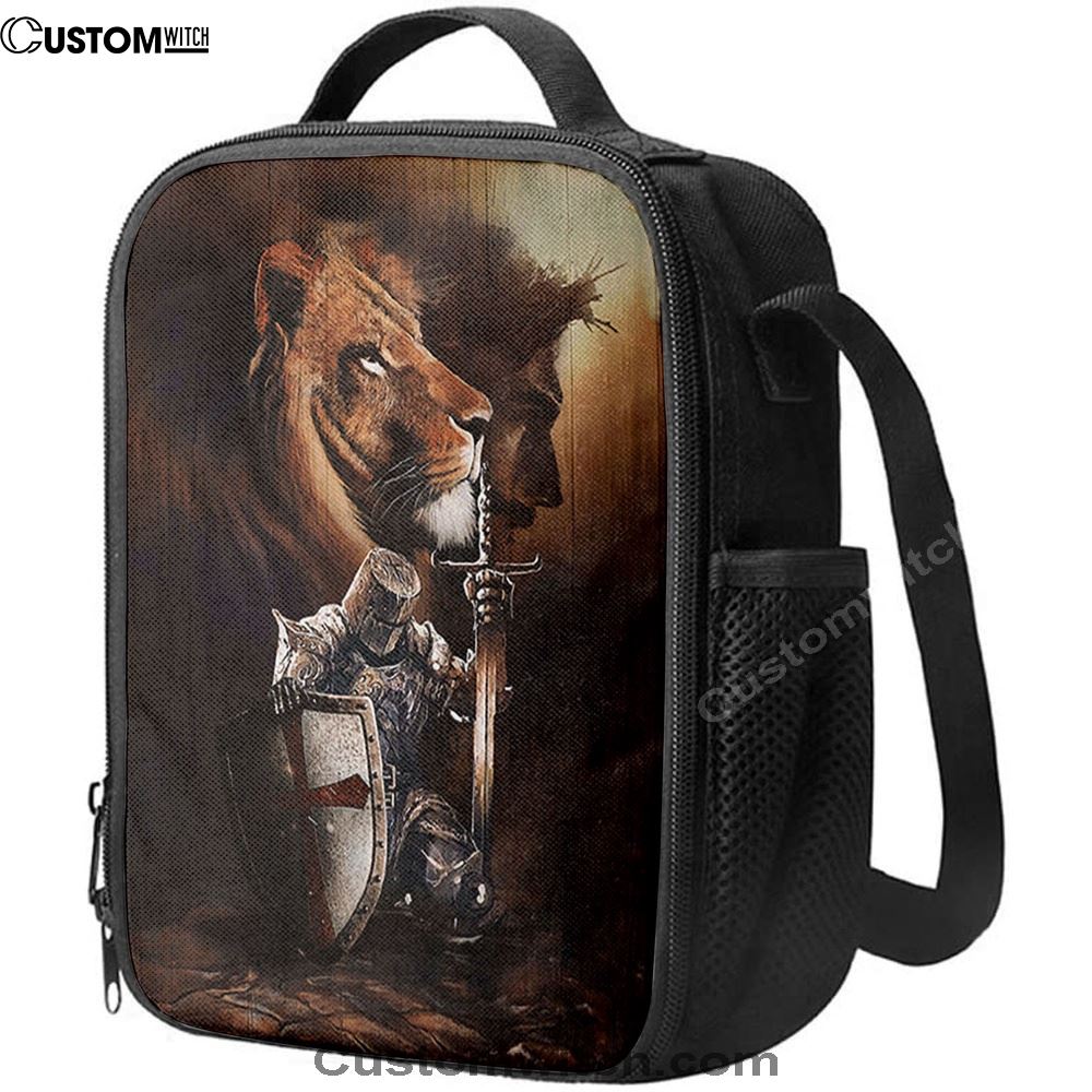 Knight Of God Lion Of Judah Serving The Lord Lunch Bag - Lion Lunch Bag, Christian Lunch Box For School, Picnic