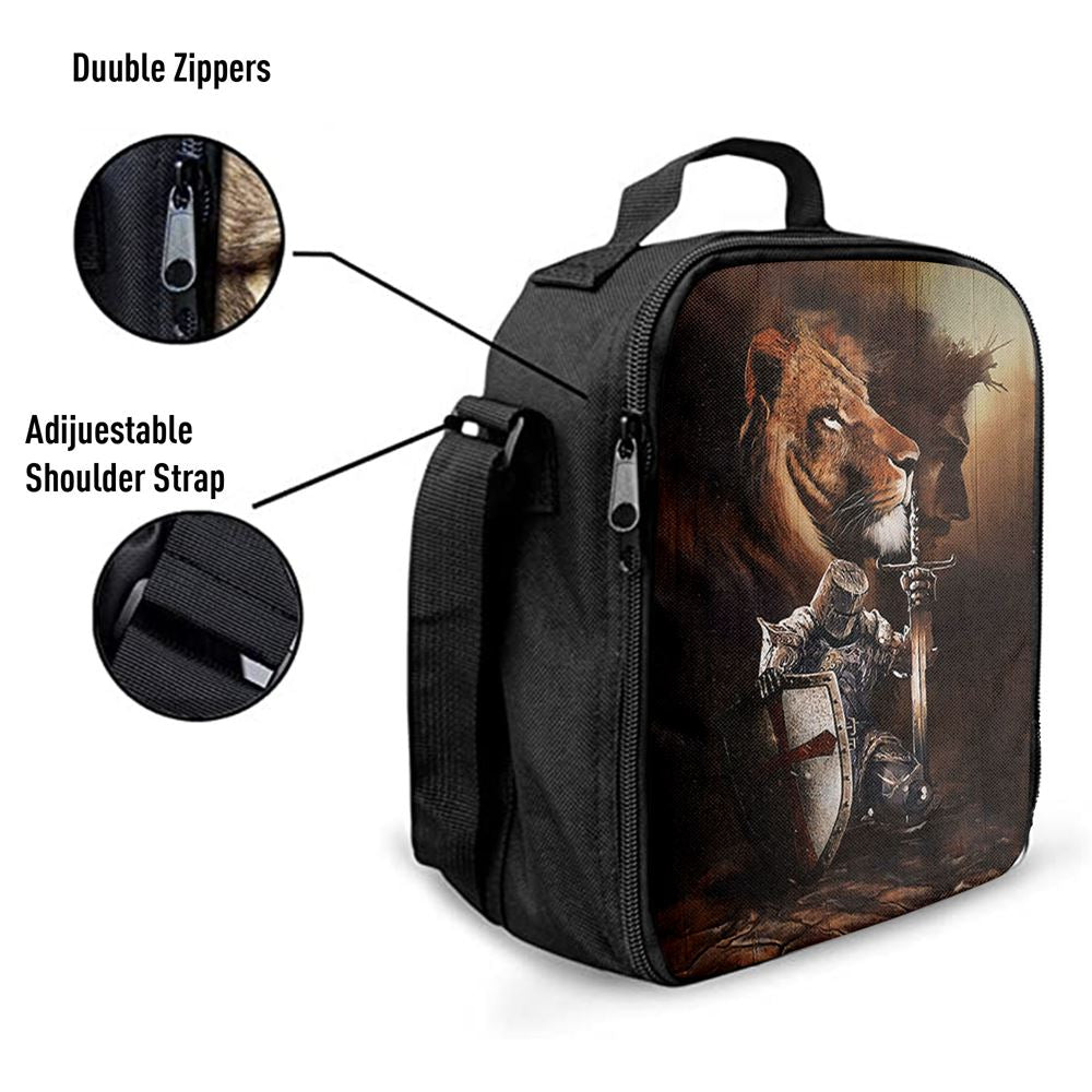 Knight Of God Lion Of Judah Serving The Lord Lunch Bag - Lion Lunch Bag, Christian Lunch Box For School, Picnic