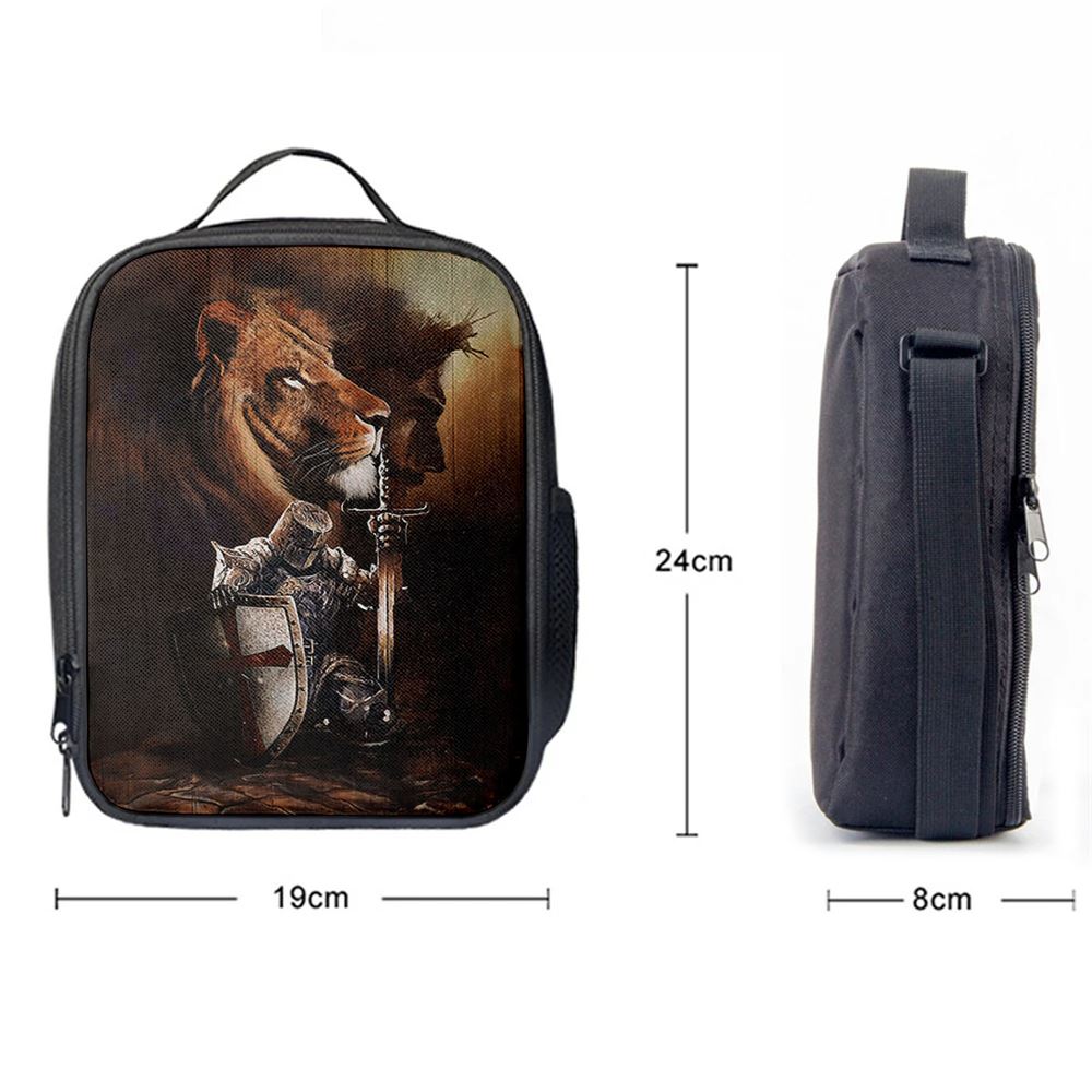 Knight Of God Lion Of Judah Serving The Lord Lunch Bag - Lion Lunch Bag, Christian Lunch Box For School, Picnic