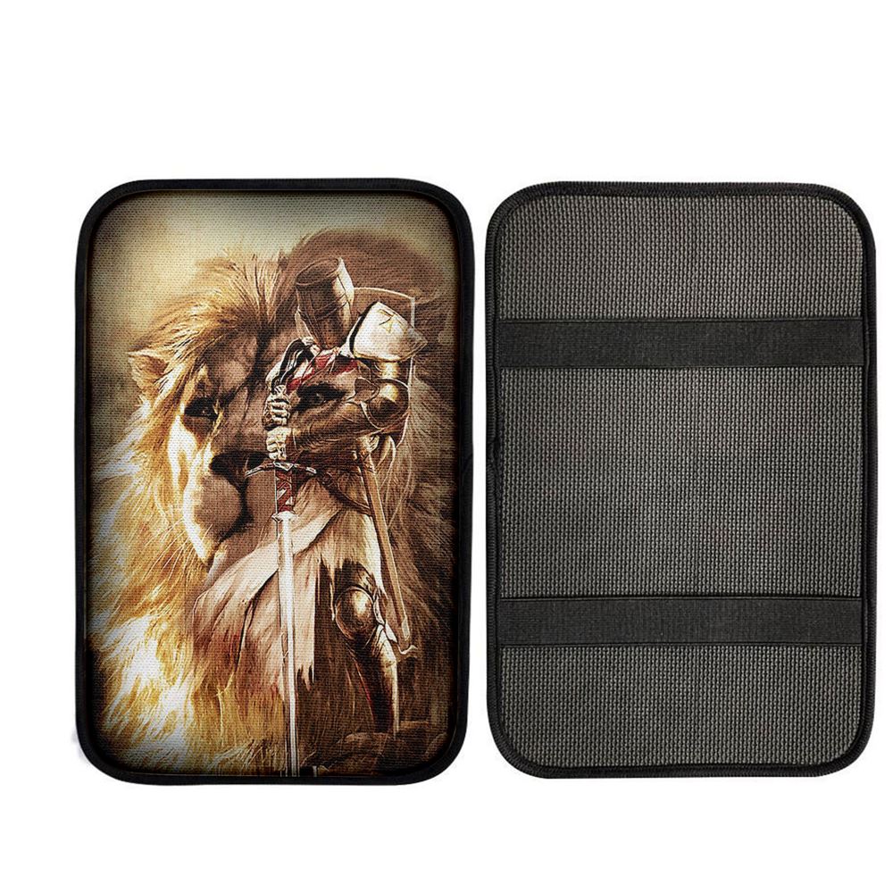 Knight Of God The Lion Of Judah Car Armrest Pad, Religious Car Interior Accessories