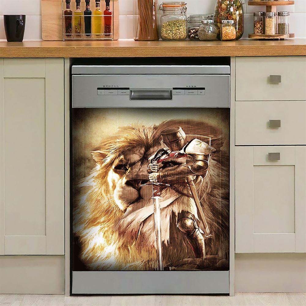 Knight Of God The Lion Of Judah Dishwasher Cover, Christian Dishwasher Wrap, Religious Kitchen Decoration